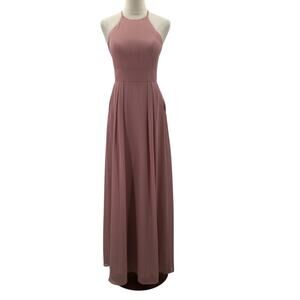 AW BRIDAL 2 XS Dusty Rose pink chiffon bridesmaid formal maxi dress NEW B161